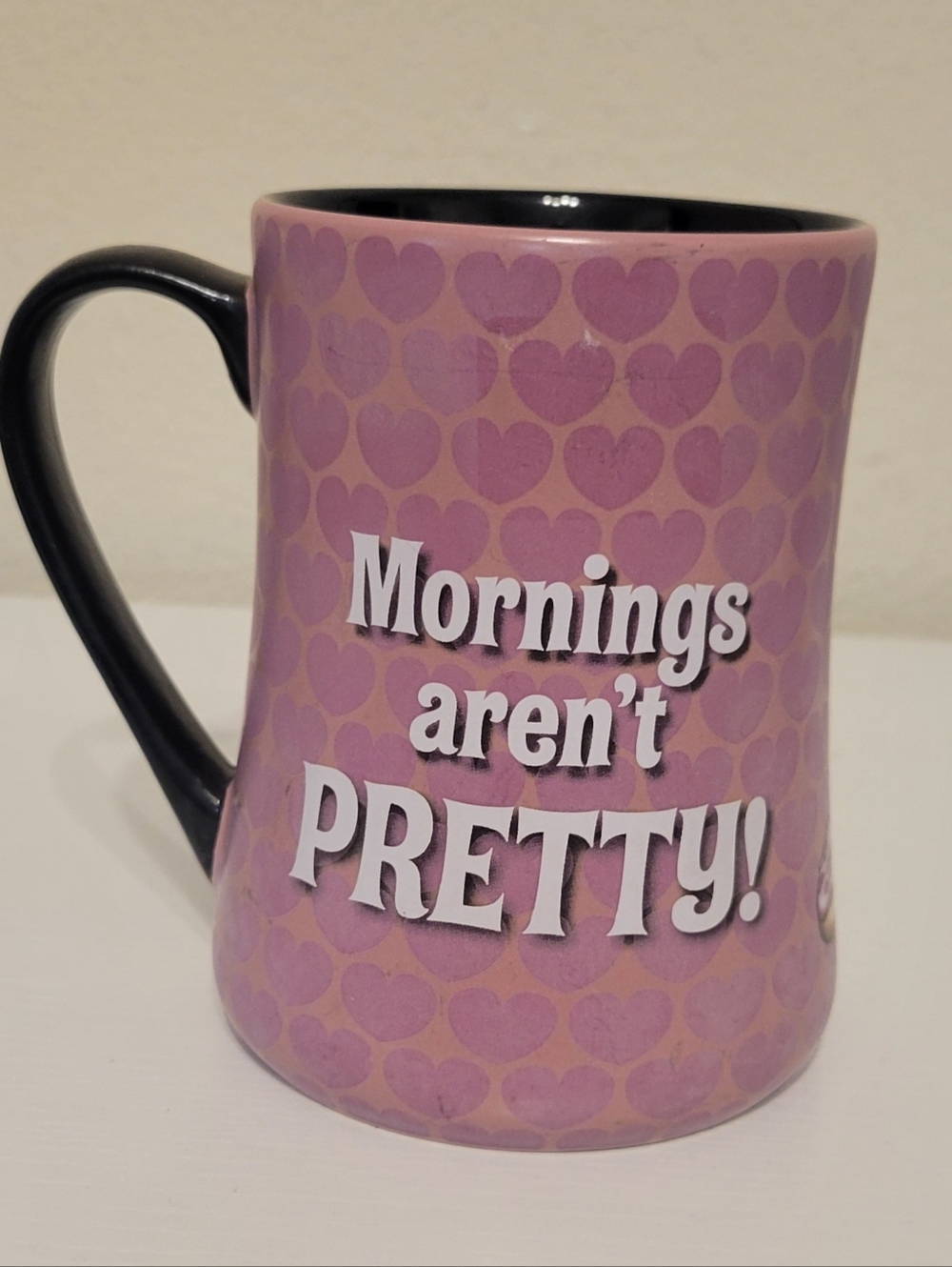 Disney Pink Heart Mug with Black Handle - 'Mornings Aren't Pretty'
